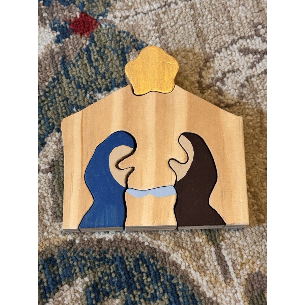 VTG Wood Cut Out Nativity Scene Puzzle Christmas Decor